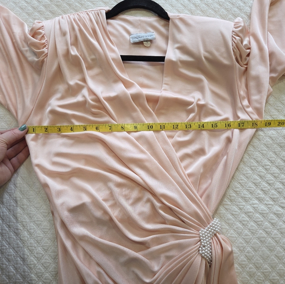 VTG Betsy & Adam Evening Dress Size 6 Pink Draping Wrap Beaded Clasp 80s Glam - Picture 12 of 16